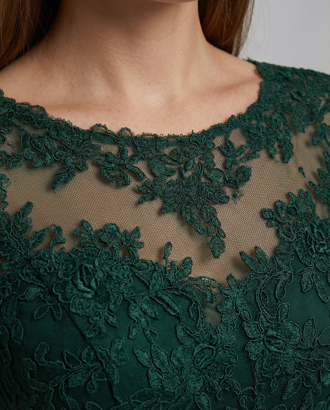 Maxi Lace Bodice Dress with Illusion Neckline