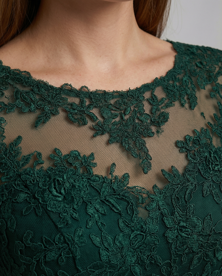 Maxi Lace Bodice Dress with Illusion Neckline