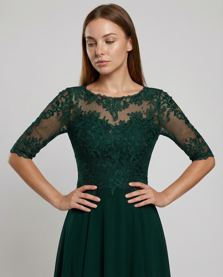Maxi Lace Bodice Dress with Illusion Neckline