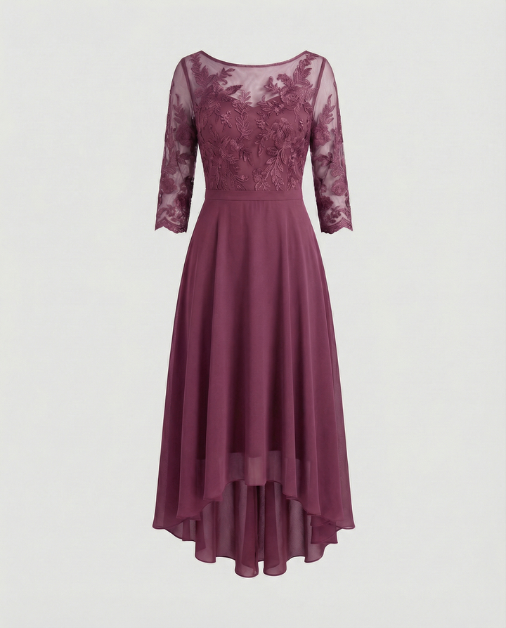 Maxi Lace Bodice Dress with Illusion Neckline