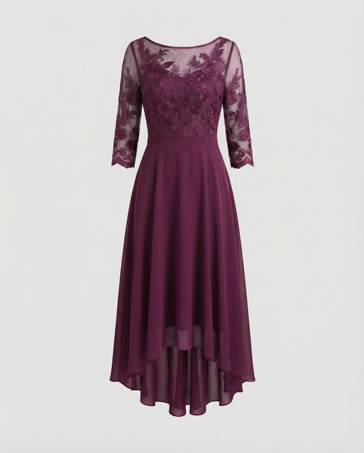 Maxi Lace Bodice Dress with Illusion Neckline