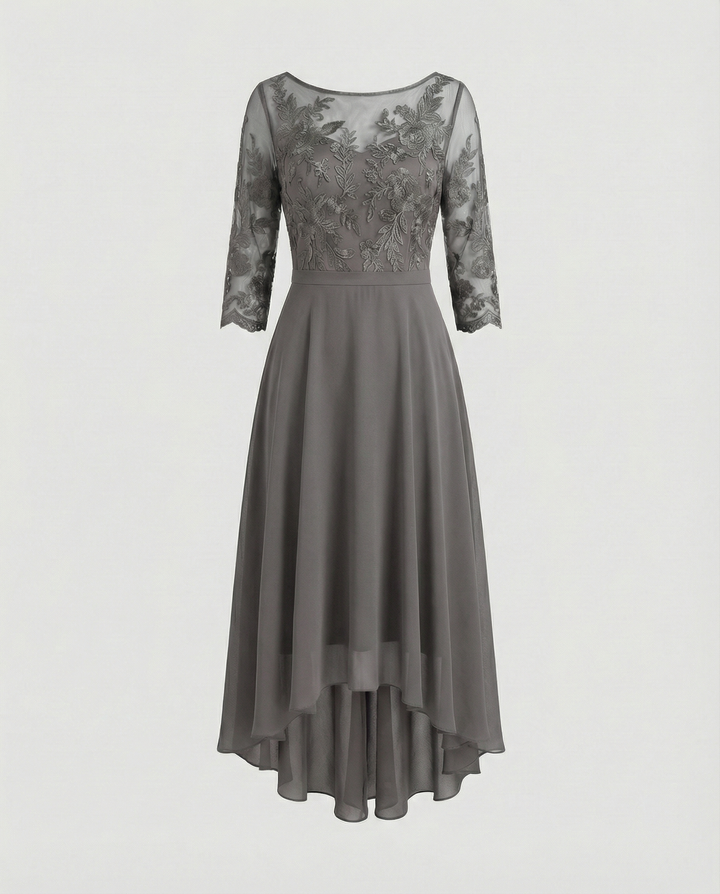 Maxi Lace Bodice Dress with Illusion Neckline