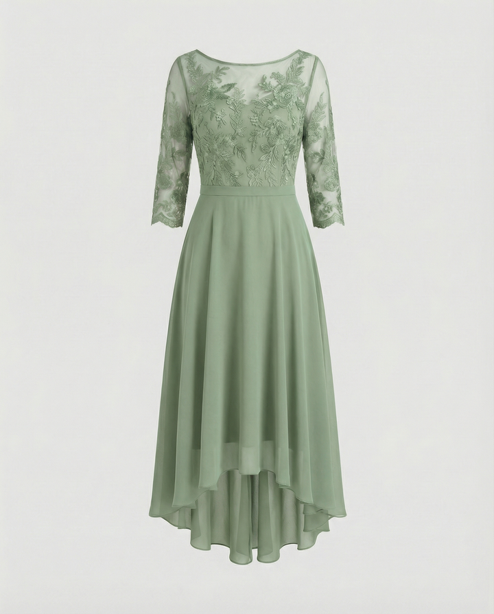 Maxi Lace Bodice Dress with Illusion Neckline