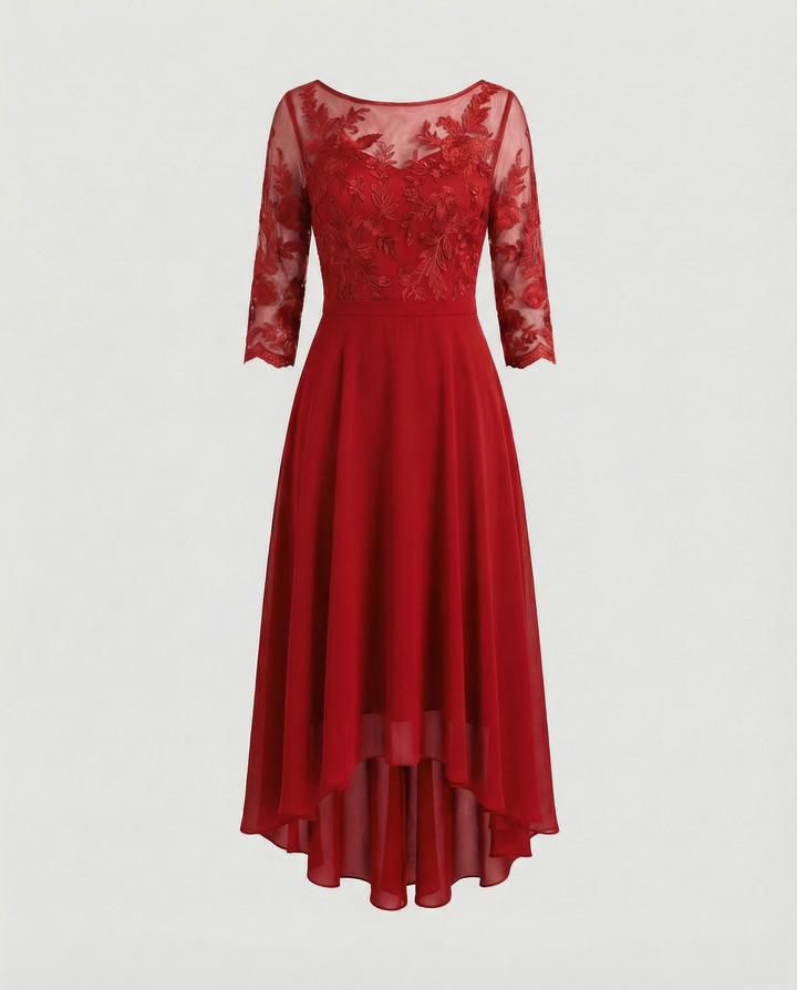 Maxi Lace Bodice Dress with Illusion Neckline