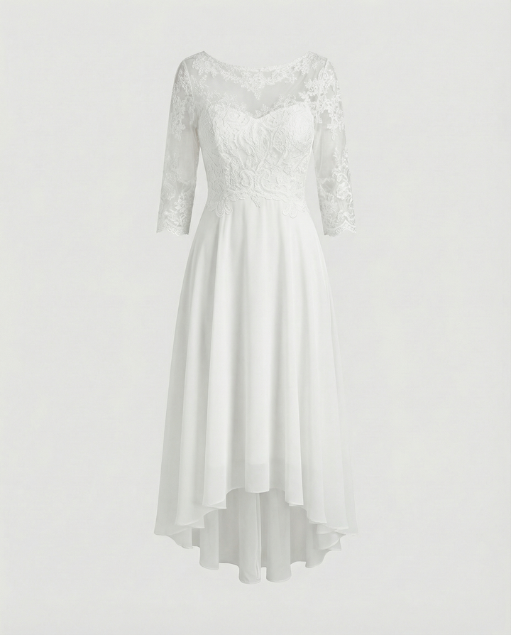Maxi Lace Bodice Dress with Illusion Neckline