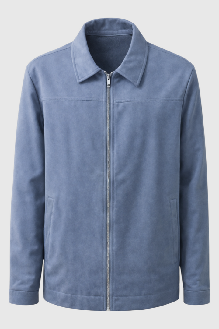Chaqueta de ante azul para hombre | Cremallera delantera y corte regular