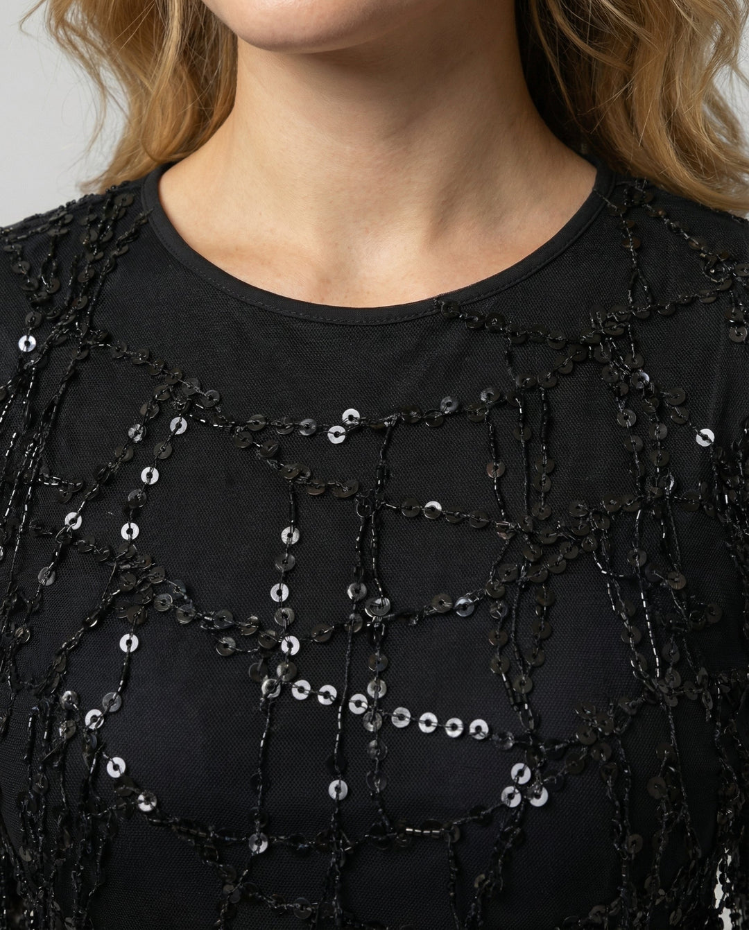 Sheer Long Sleeve Sequin Mini Dress