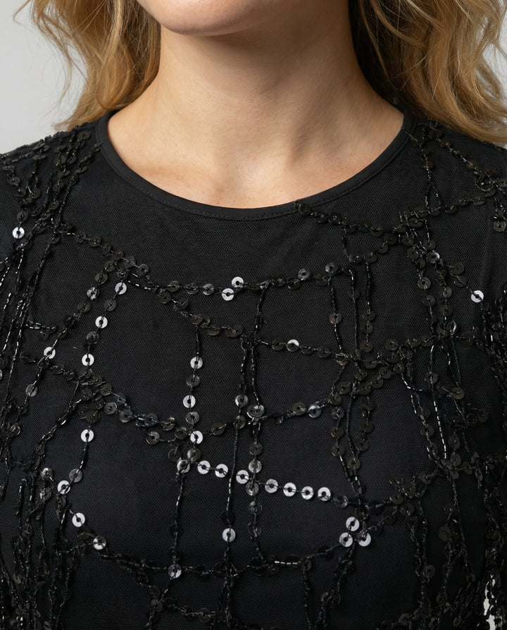 Sheer Long Sleeve Sequin Mini Dress