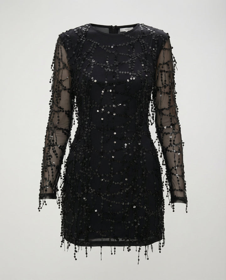 Sheer Long Sleeve Sequin Mini Dress