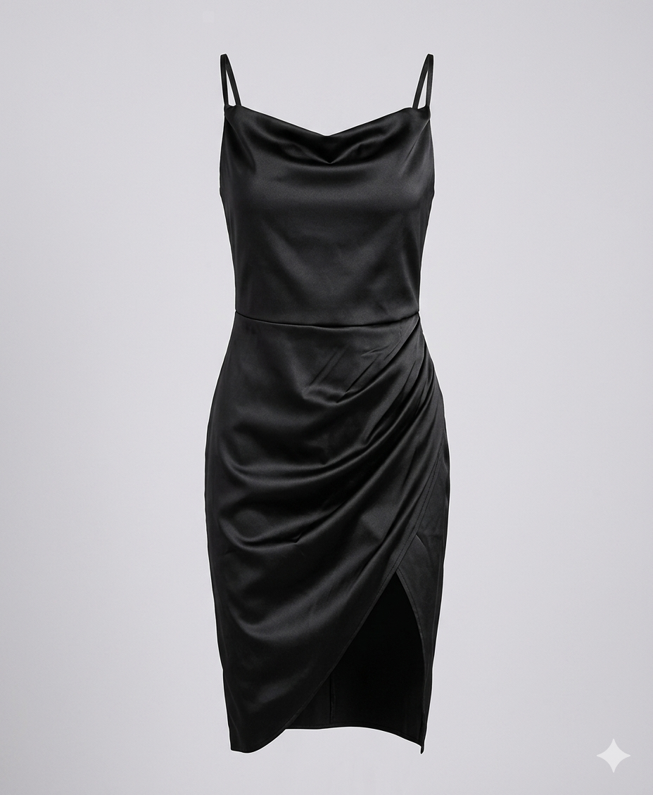 Satin-Look Maxi Dress With Cowl Neck And Slit