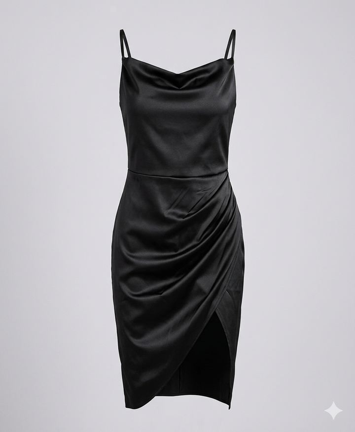 Satin-Look Maxi Dress With Cowl Neck And Slit