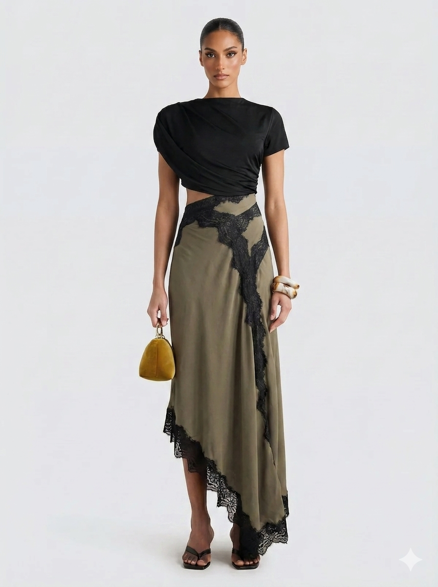 Olive | Conjunto de top de encaje y falda larga de edición limitada