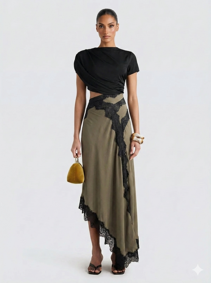 Olive | Conjunto de top de encaje y falda larga de edición limitada