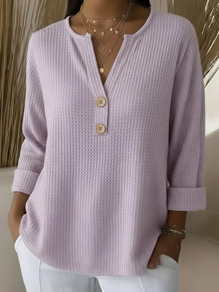 Lucia | Embossed Henley T-Shirt with Buttons