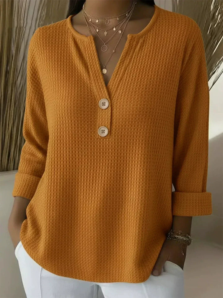 Lucia | Embossed Henley T-Shirt with Buttons