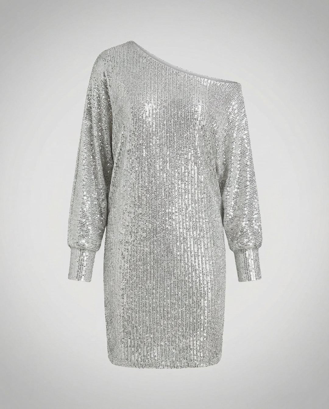 Off-Shoulder Sequin Mini Dress With Long Sleeves
