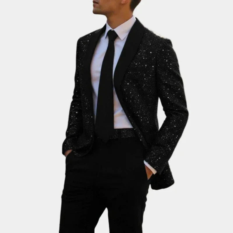 Blazer mit Schalkragen und Glitzerfinish | Eleganz