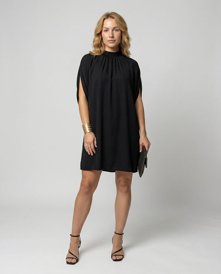 Black Batwing Sleeve Mini Dress
