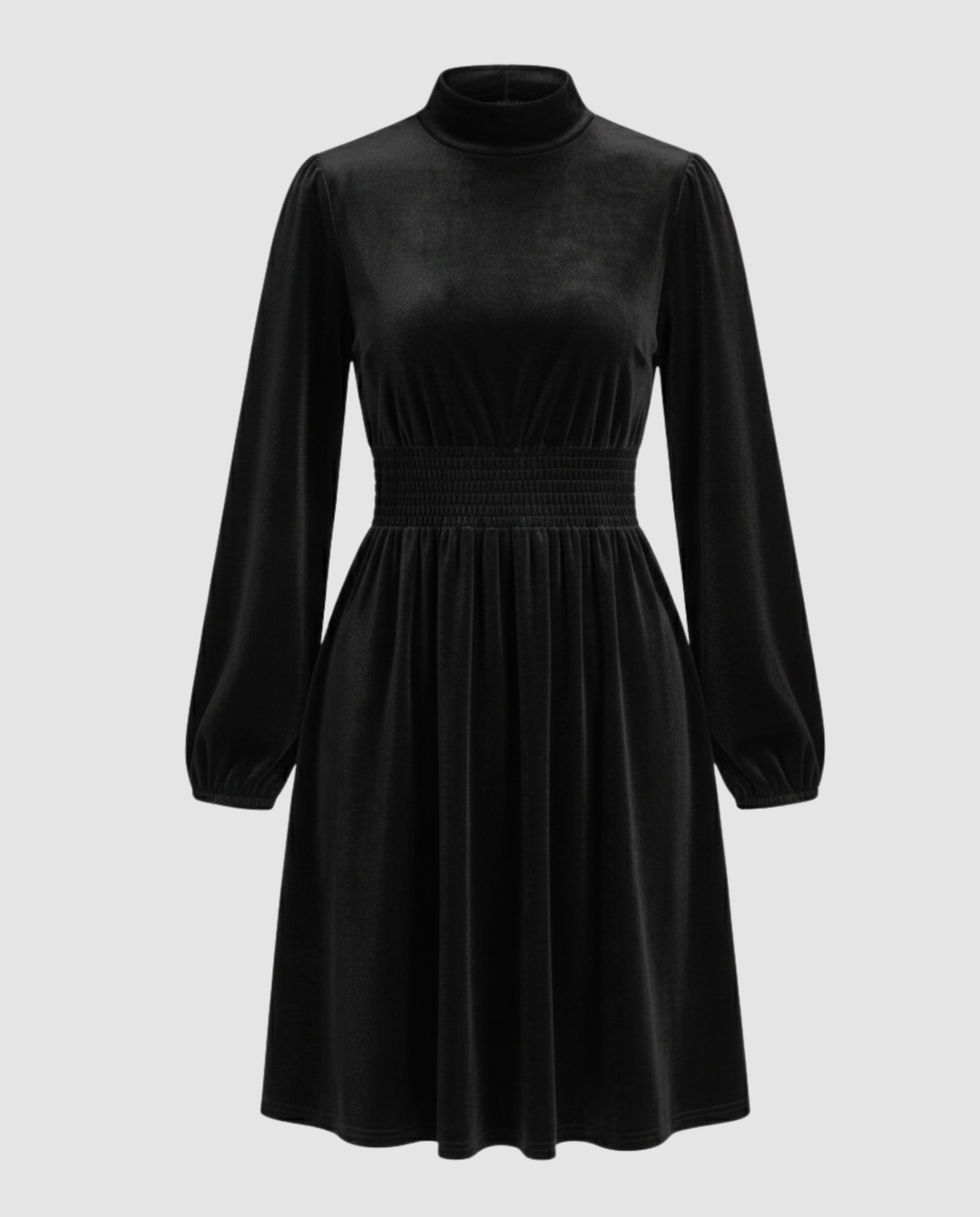 Velvet Long Sleeve Dress with Smocked Waist