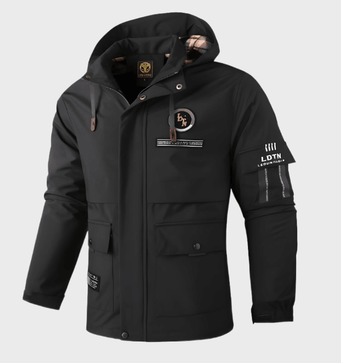 Chaqueta con capucha y cremallera para hombre con detalles gráficos