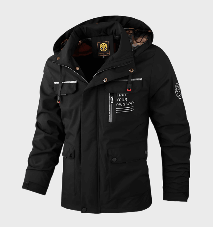 Chaqueta con capucha y cremallera para hombre con detalles gráficos