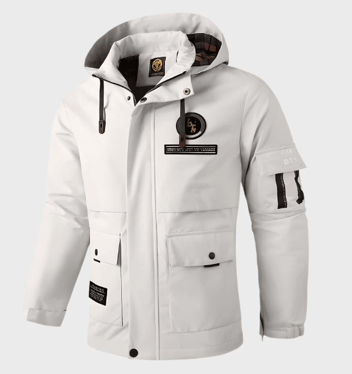 Chaqueta con capucha y cremallera para hombre con detalles gráficos