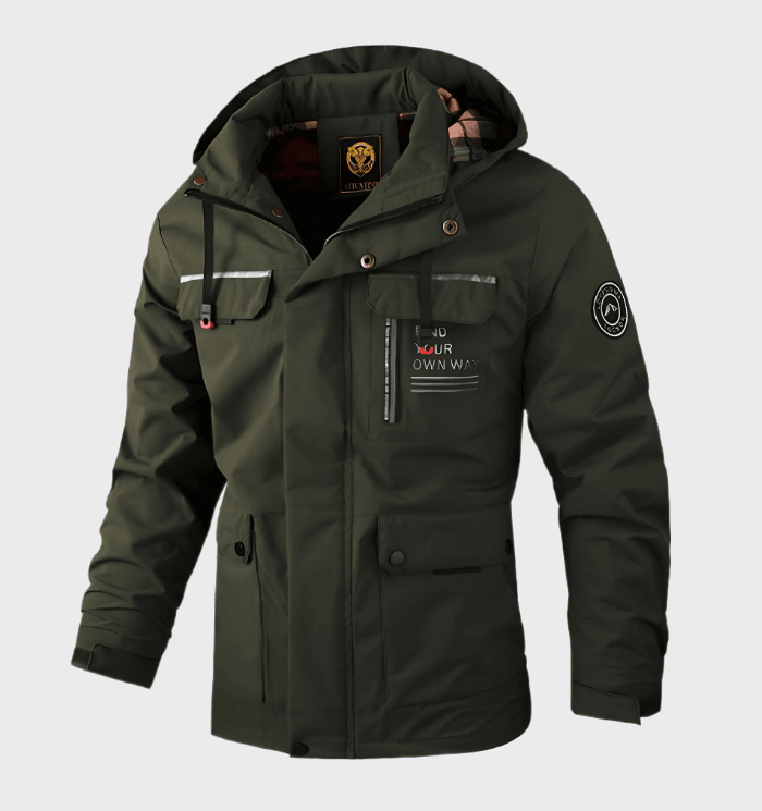 Chaqueta con capucha y cremallera para hombre con detalles gráficos