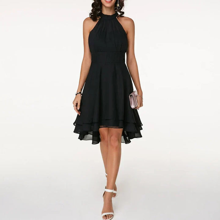 Halter Neck Ruffle Hem Midi Dress