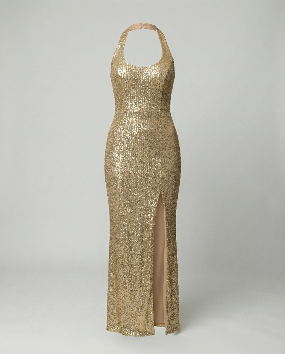 Sequin Halter Maxi Dress with High Slit