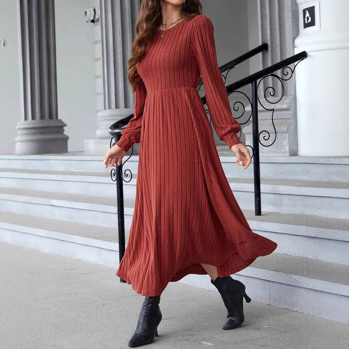 Ribbed Knit Maxi Dress with Long Sleeves