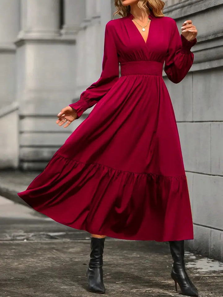 Maxi Dress with V-Neck and Long Sleeves