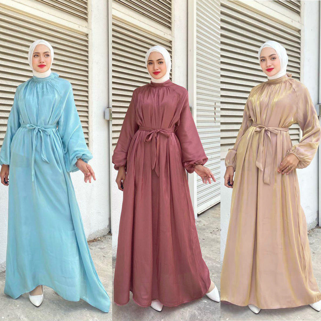 Satin-Look Maxi Dress with Belt