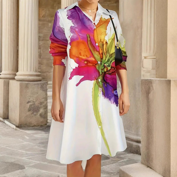 Floral Long Sleeve Shirt Dress