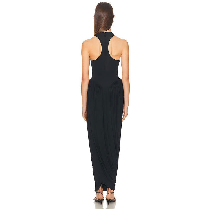 Robe longue sans manches à col montant