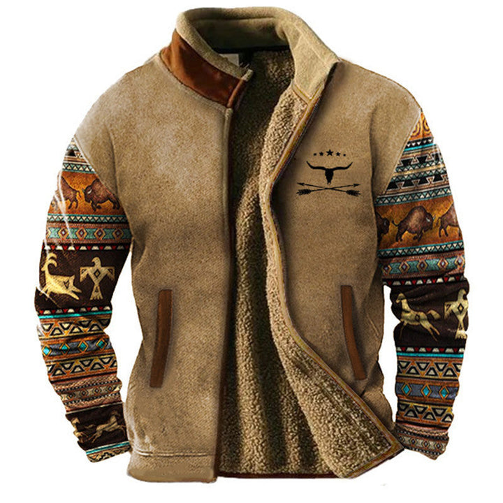 Veste zippée pour homme, doublée de peluche et à manches imprimées