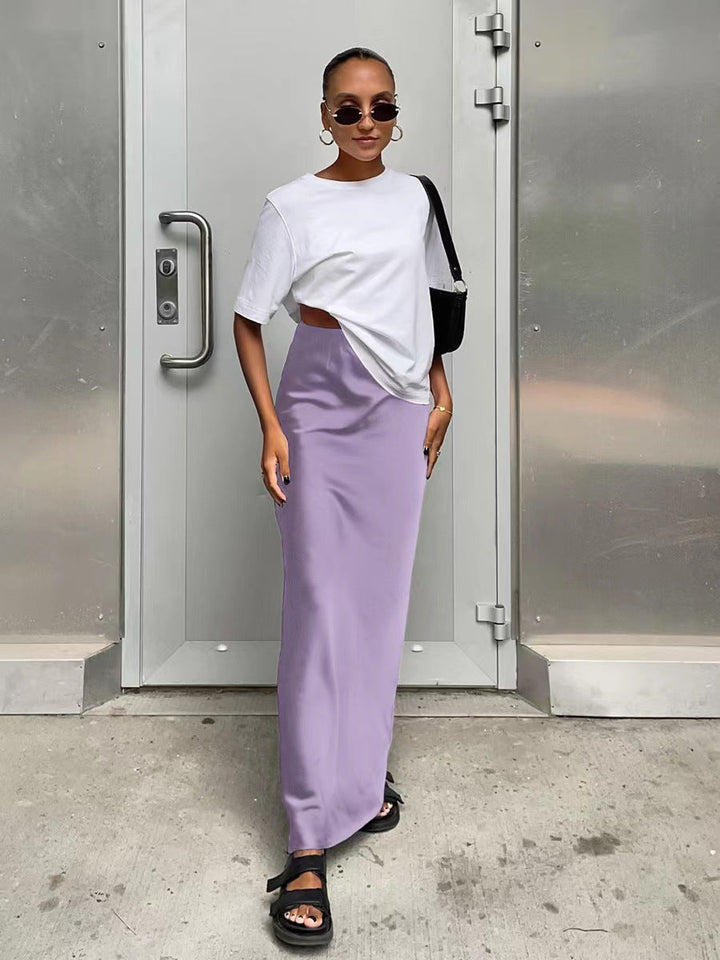 Satin-Look Maxi Dress with Asymmetrical Cut