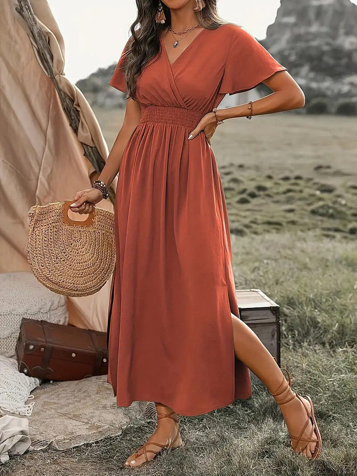 V-Neck Short Sleeve Maxi Dress
