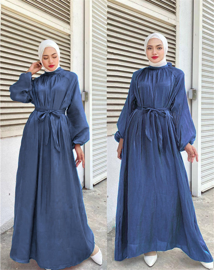 Satin-Look Maxi Dress with Belt