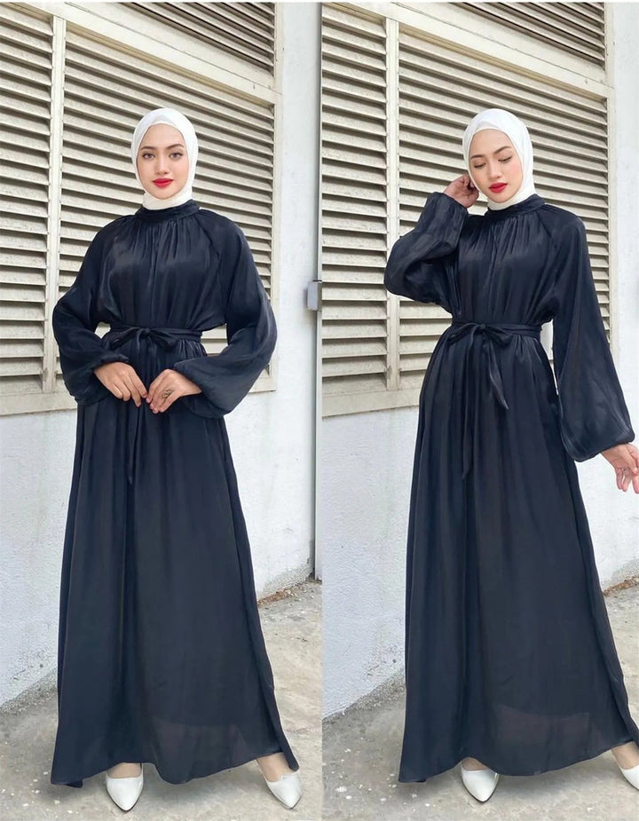Satin-Look Maxi Dress with Belt