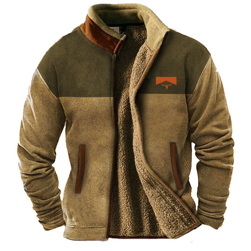 Veste zippée pour homme, doublée de peluche et à manches imprimées