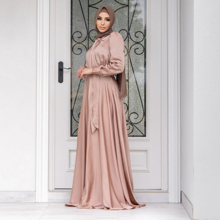 Satin-Look Maxi Dress with Long Sleeves