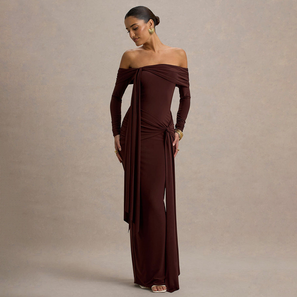 Off-Shoulder Long Sleeve Maxi Dress