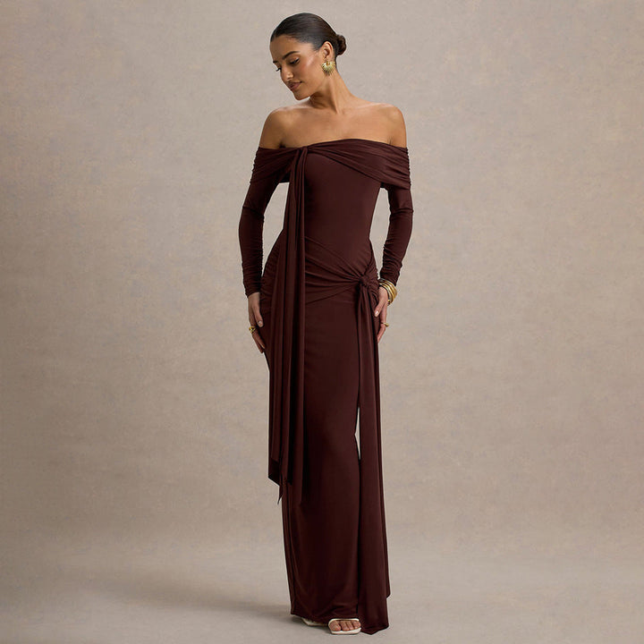 Off-Shoulder Long Sleeve Maxi Dress