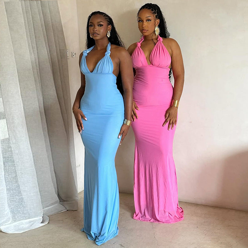 Halter Neck Maxi Dress with Tie-Back