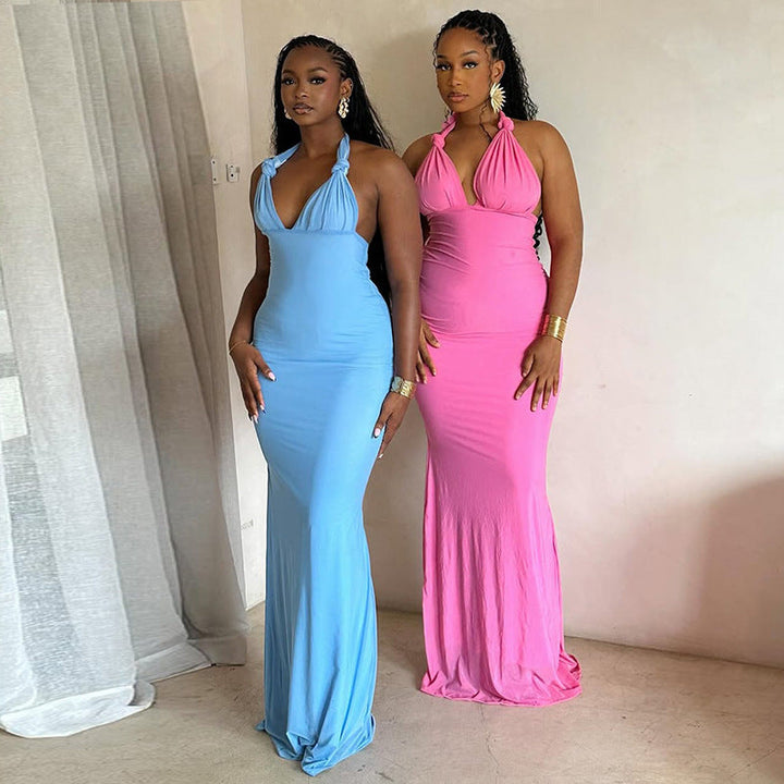 Halter Neck Maxi Dress with Tie-Back