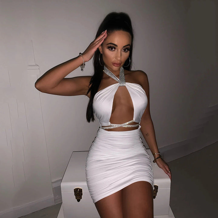 Halter Mini Dress with Sparkling Accents