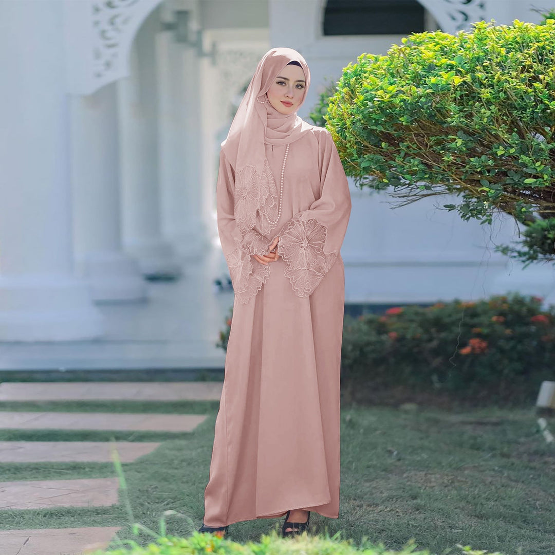 Maxi Dress with Floral Lace Sleeves