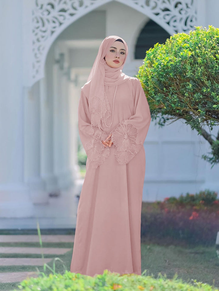 Maxi Dress with Floral Lace Sleeves