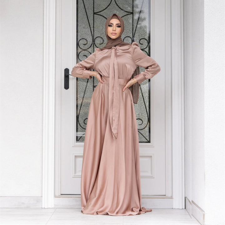 Satin-Look Maxi Dress with Long Sleeves