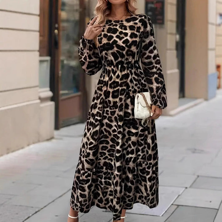 Leopard Print Long Sleeve Maxi Dress